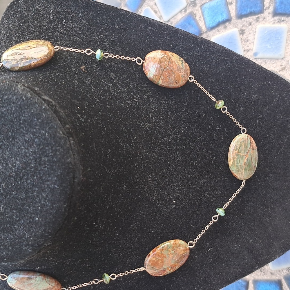 Silvertone Agate Stone Neclace - image 2